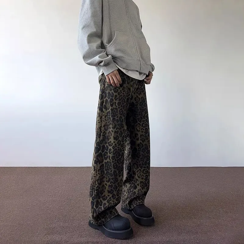 KIRHNE Jeans Unisex Leopard Print & Black-3