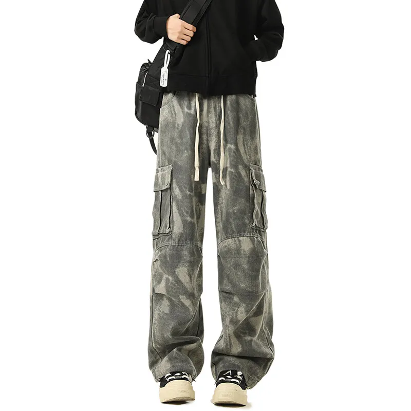 KIRHNE Cargo Pants Unisex Gray White-2