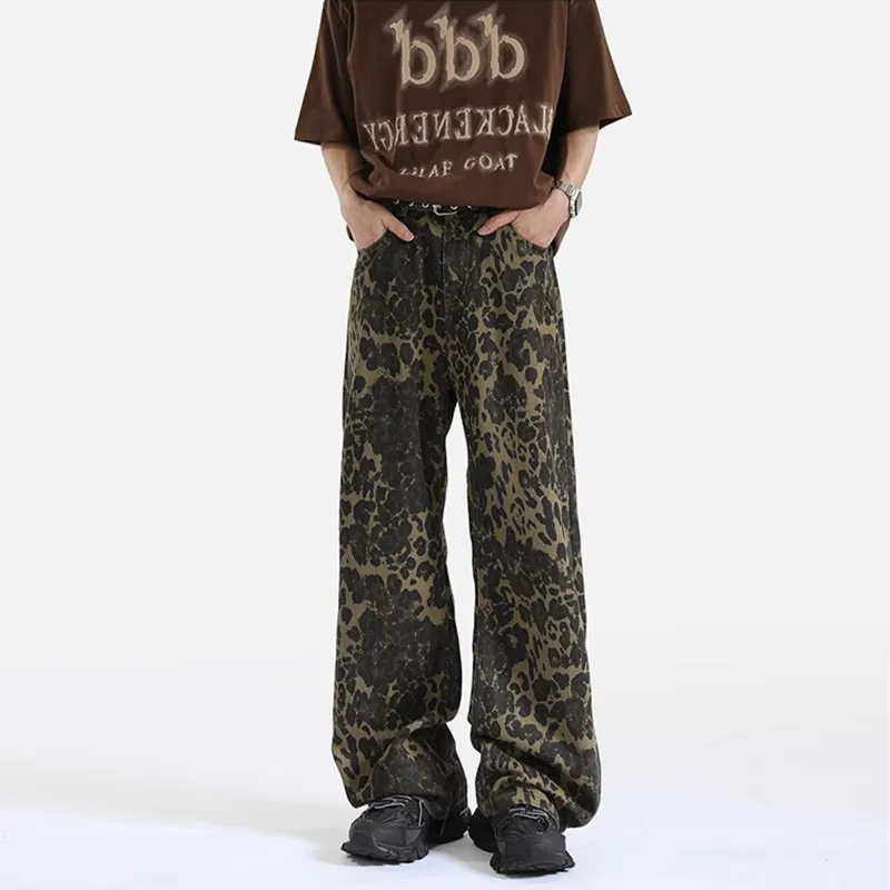 KIRHNE Jeans Unisex Leopard Print Black-3