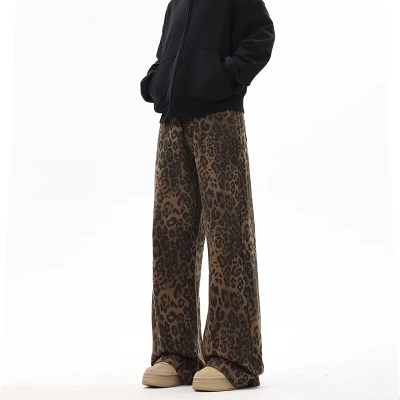 KIRHNE Jeans Unisex Leopard Print Black-2