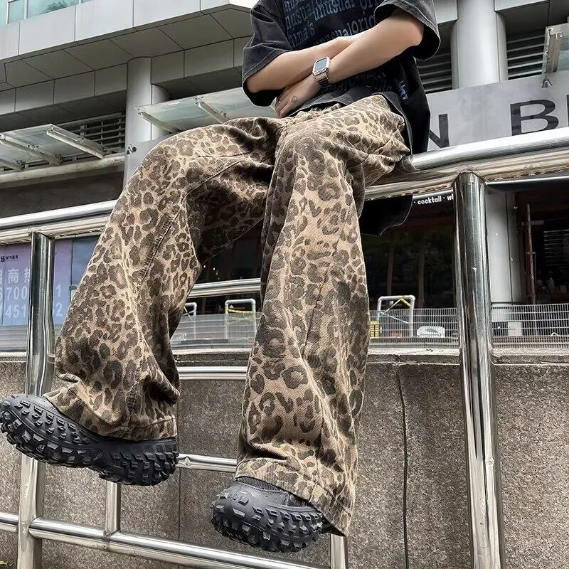 KIRHNE Jeans Unisex Leopard Print Black-3
