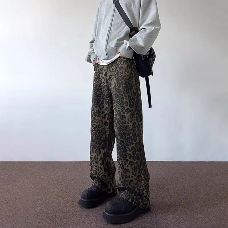 KIRHNE Jeans Unisex Leopard Print & Black-2