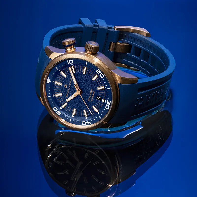 MAURICE LACROIX Automatic Mechanical Movement Men's Watches Watch 42 Blue Dial Bronze Watch Case Rubber Leather Strap-5