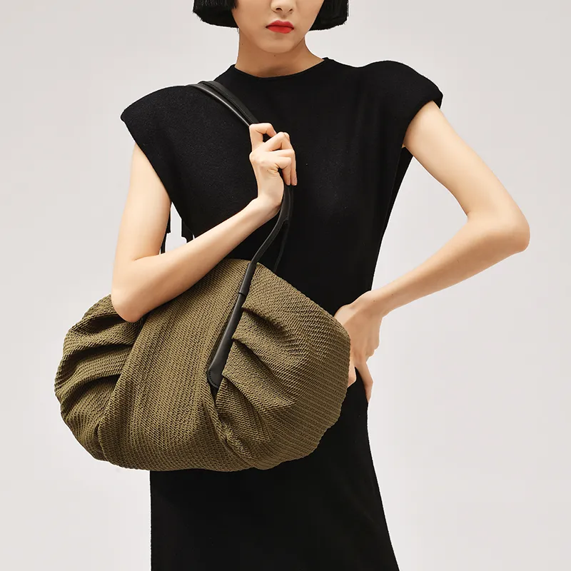 Wow Indo Fabric Shoulder Bag Medium Size Unisex Moss Green-3