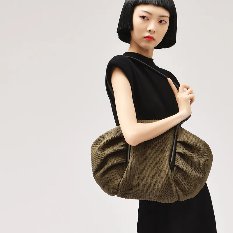 Wow Indo Fabric Shoulder Bag Medium Size Unisex Moss Green-4