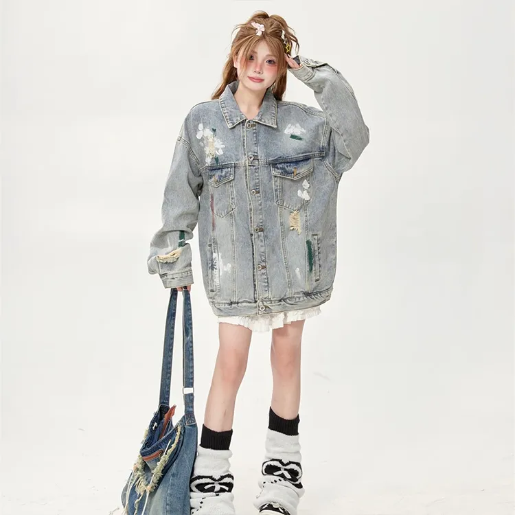 EOEI Denim Jackets Women's Blue-2