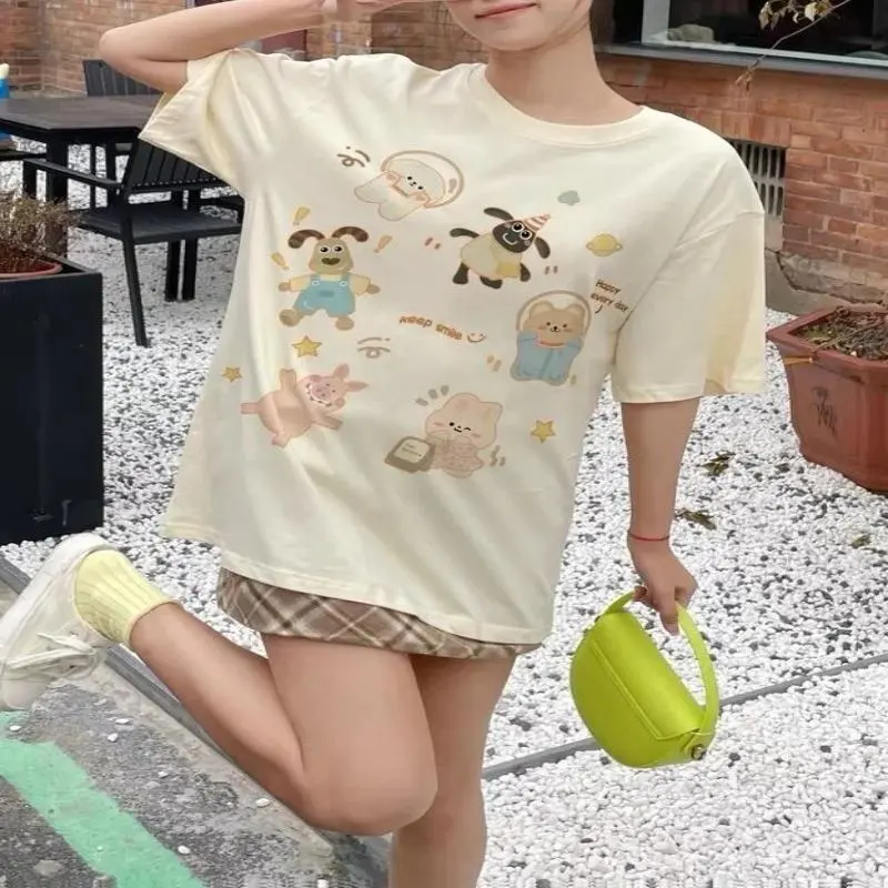 EOEI SS24 Drop Shoulder Sleeve T-Shirt Women's Apricot-1