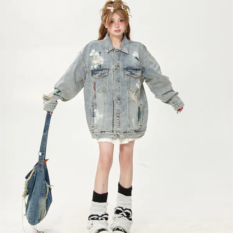 EOEI Denim Jackets Women's Blue-5