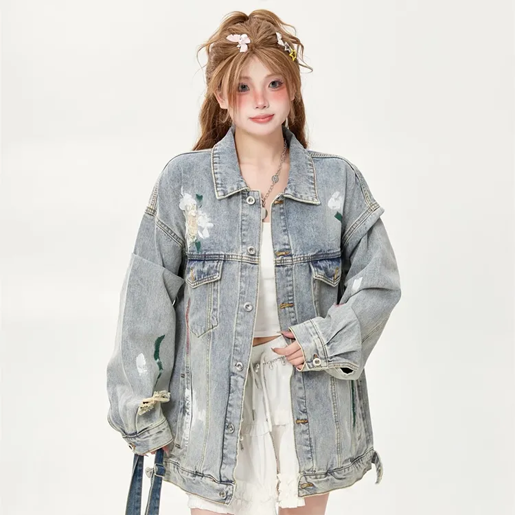 EOEI Denim Jackets Women's Blue-4