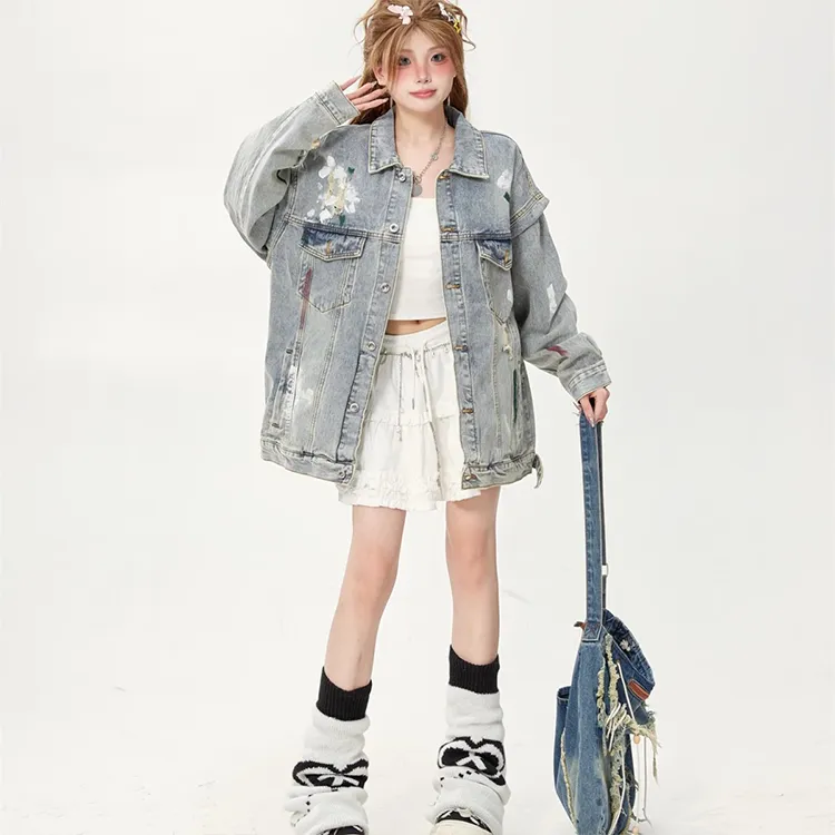 EOEI Denim Jackets Women's Blue-3