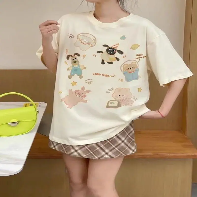 EOEI SS24 Drop Shoulder Sleeve T-Shirt Women's Apricot-2