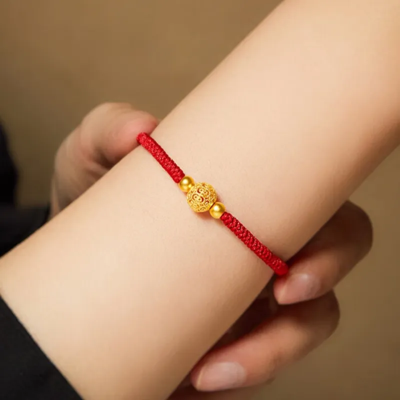 YORISTEINK Fortune Floral Thread Beaded New Chinese Style Elegant 999 Solid Gold Fixed Price Gold Bracelet Unisex-2