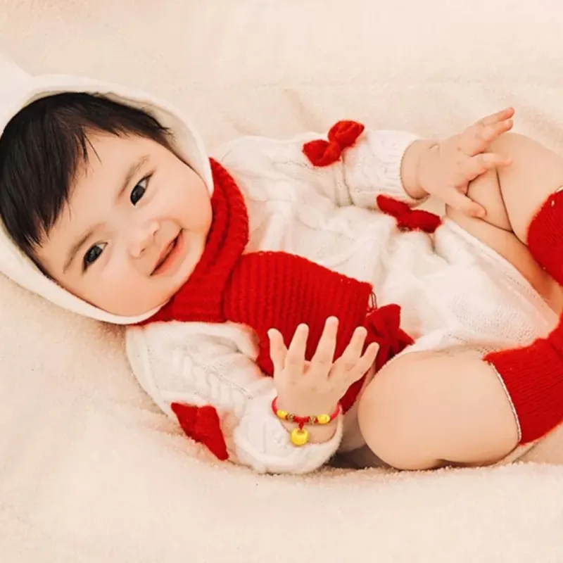 YORISTEINK Little Chubby Longevity Lock Baby Full Moon 999 Solid Gold Fixed Price Gold Bracelet Kids'-3