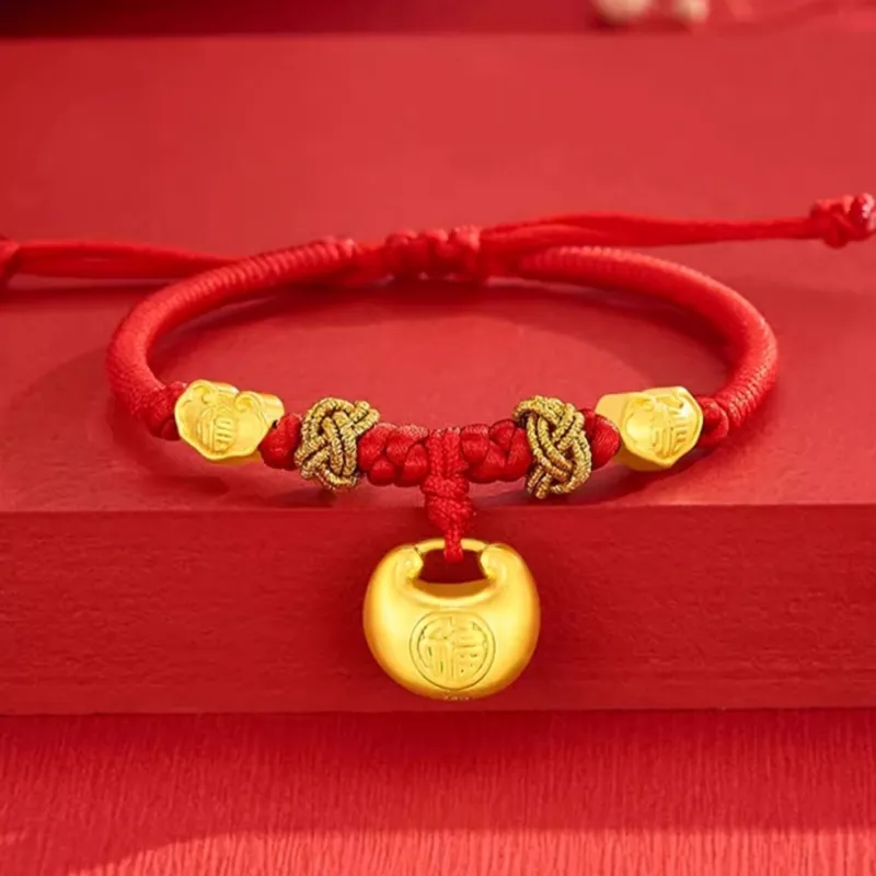 YORISTEINK Little Chubby Longevity Lock Baby Full Moon 999 Solid Gold Fixed Price Gold Bracelet Kids'-2