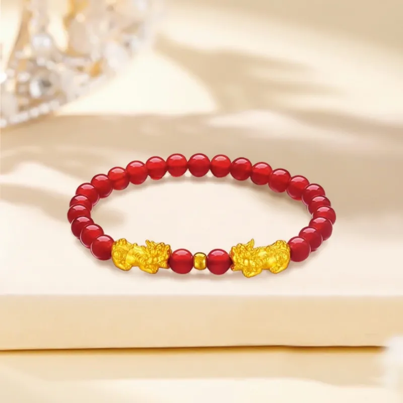 YORISTEINK Good Luck Pixiu Wealth Attraction New Chinese Style 999 Solid Gold Fixed Price Gold Bracelet Unisex-3