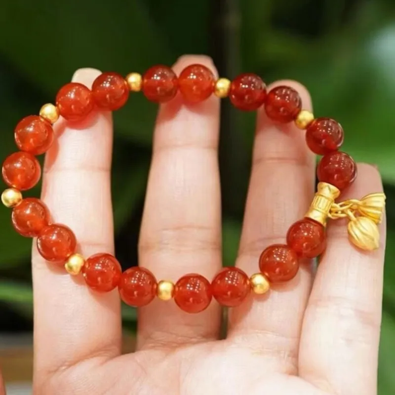 YORISTEINK New Chinese Style Good Luck Lotus Fortune Bead #Good Luck 999 Solid Gold Fixed Price Gold Bracelet Women's-3