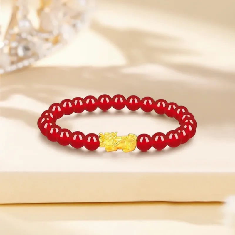 YORISTEINK Good Luck Pixiu Wealth Attraction New Chinese Style 999 Solid Gold Fixed Price Gold Bracelet Unisex-1