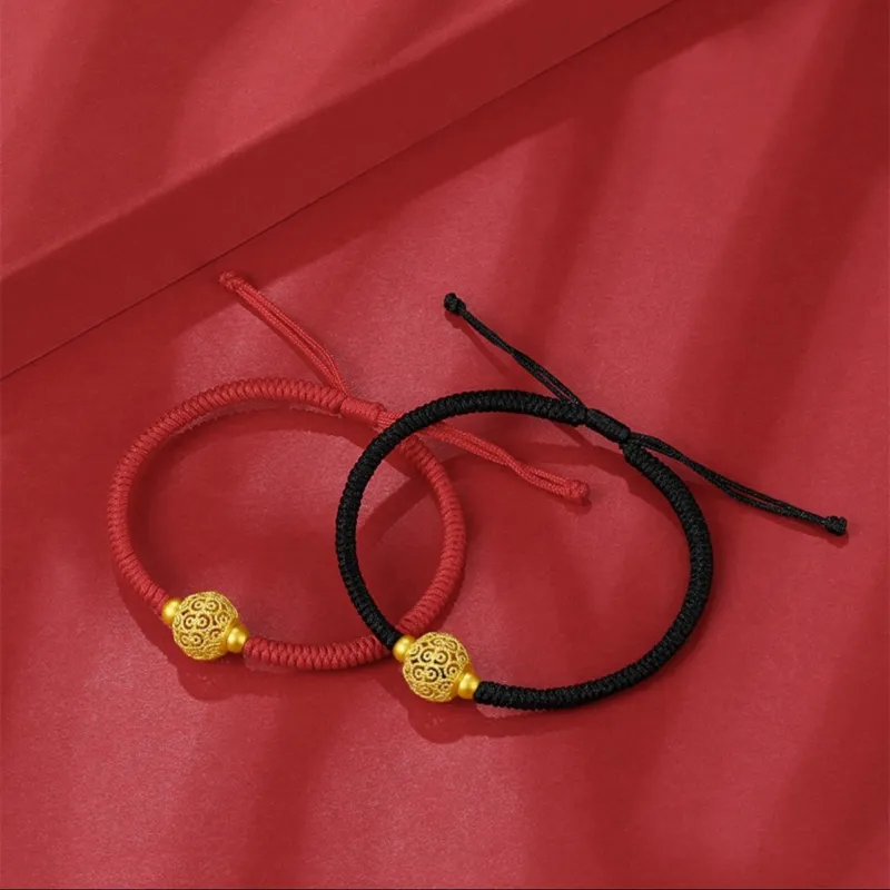 YORISTEINK Fortune Floral Thread Beaded New Chinese Style Elegant 999 Solid Gold Fixed Price Gold Bracelet Unisex-4