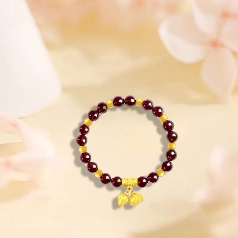 YORISTEINK New Chinese Style Good Luck Lotus Fortune Bead #Good Luck 999 Solid Gold Fixed Price Gold Bracelet Women's-1
