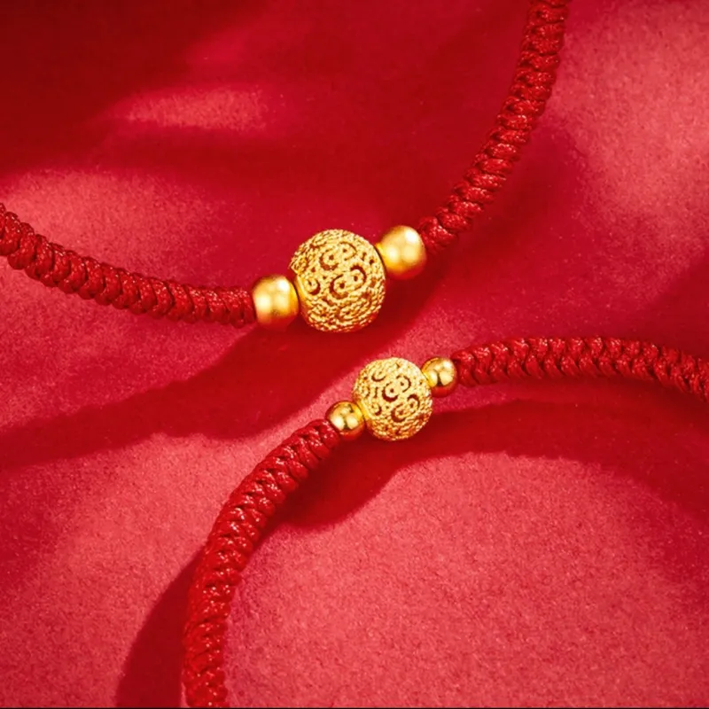 YORISTEINK Fortune Floral Thread Beaded New Chinese Style Elegant 999 Solid Gold Fixed Price Gold Bracelet Unisex-1