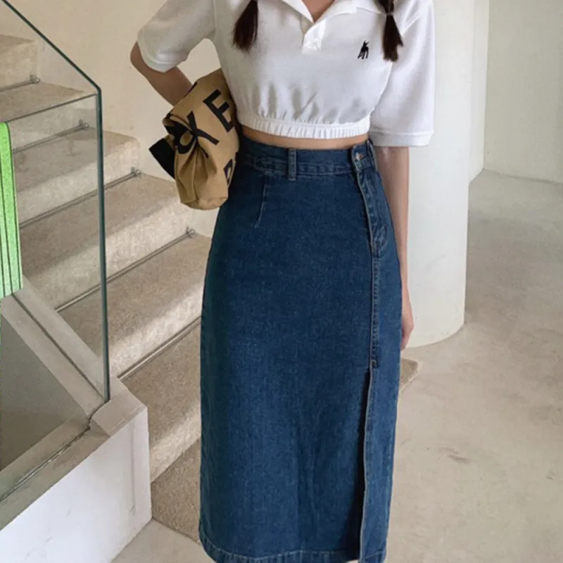 GTLA Denim Long Skirts Women's Blue-3