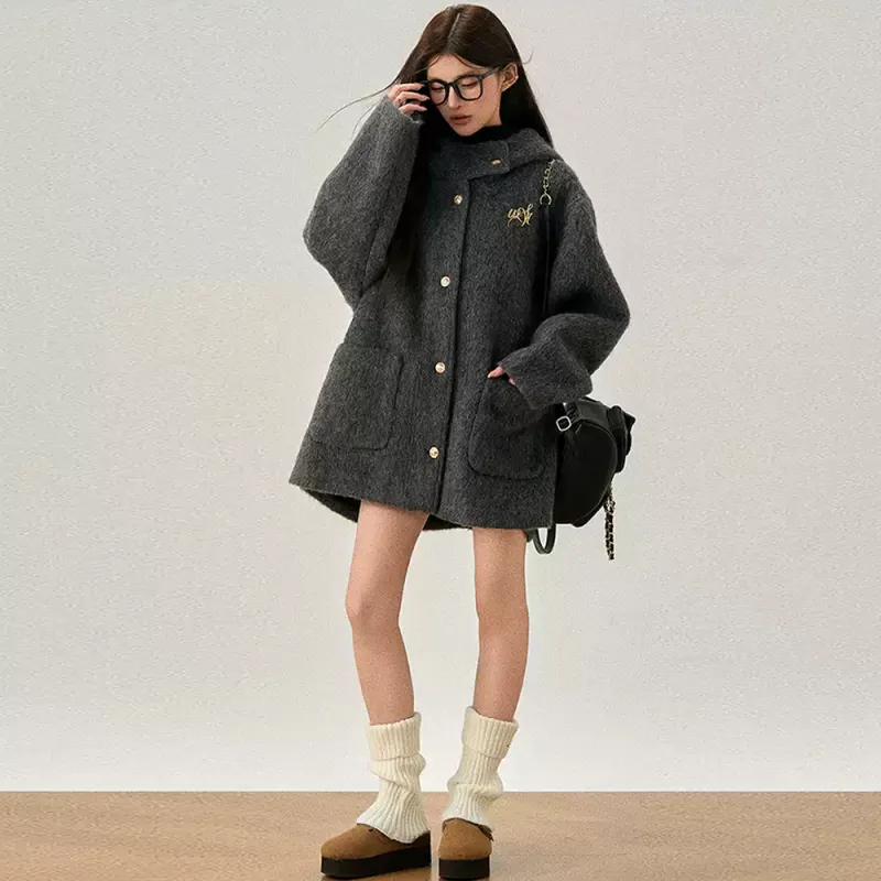 PAZZO Woolen Coat Women's Dark Gray-3