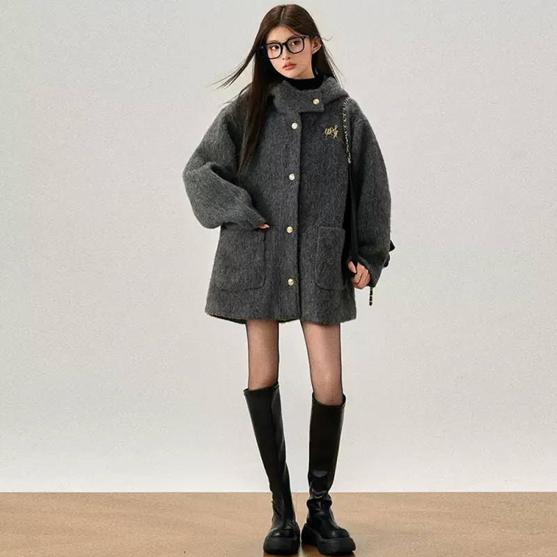 PAZZO Woolen Coat Women's Dark Gray-4