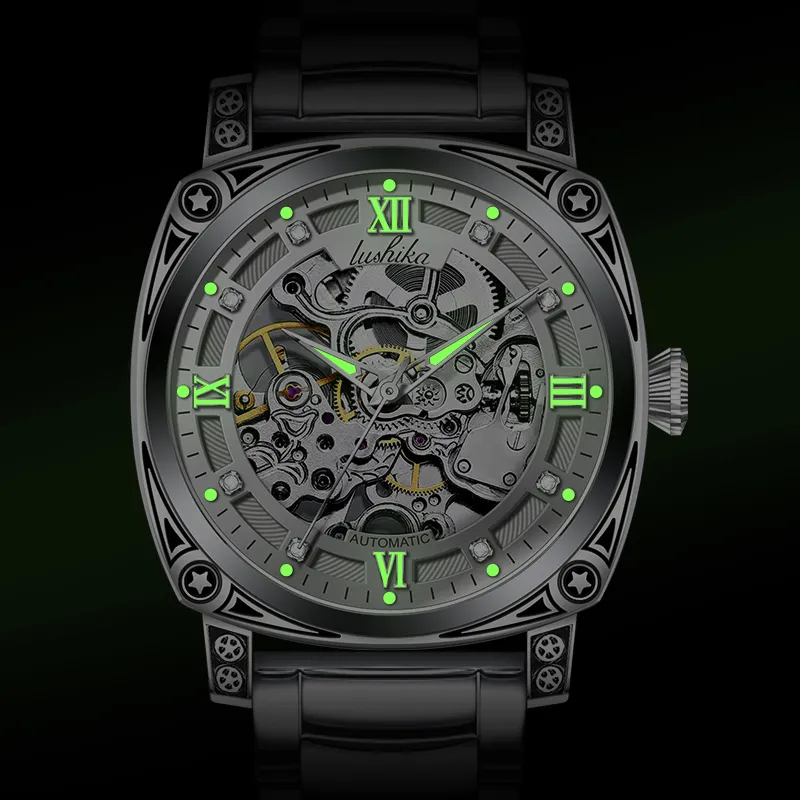 Lushika Mechanical Movement Steel Strap Watch Men's Watches Silver Dial-3