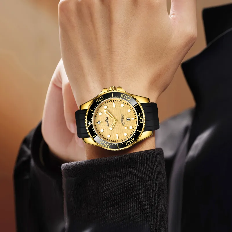Lushika Golden Yacht Collection Quartz, Automatic Mechanical Movement Silicone Strap Watch Men's Watches Gold Dial-2