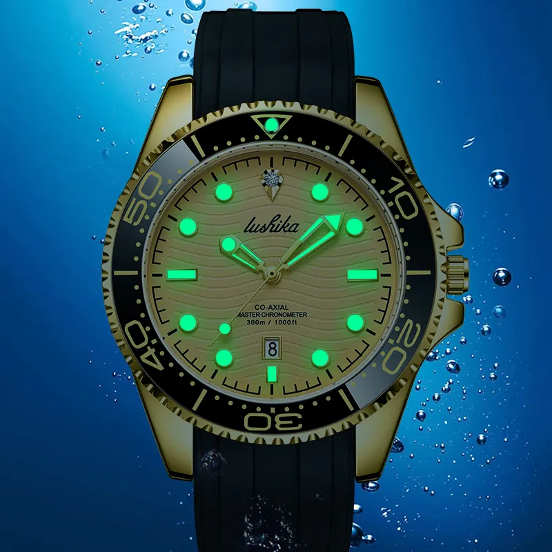 Lushika Golden Yacht Collection Quartz, Automatic Mechanical Movement Silicone Strap Watch Men's Watches Gold Dial-3