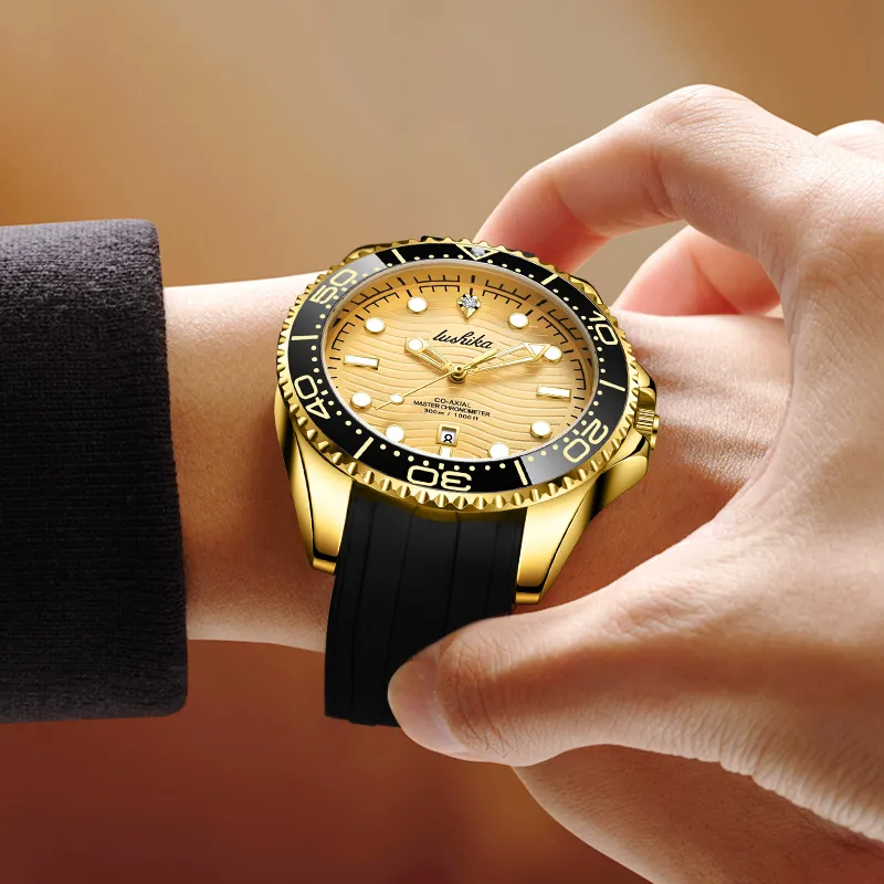 Lushika Golden Yacht Collection Quartz, Automatic Mechanical Movement Silicone Strap Watch Men's Watches Gold Dial-5