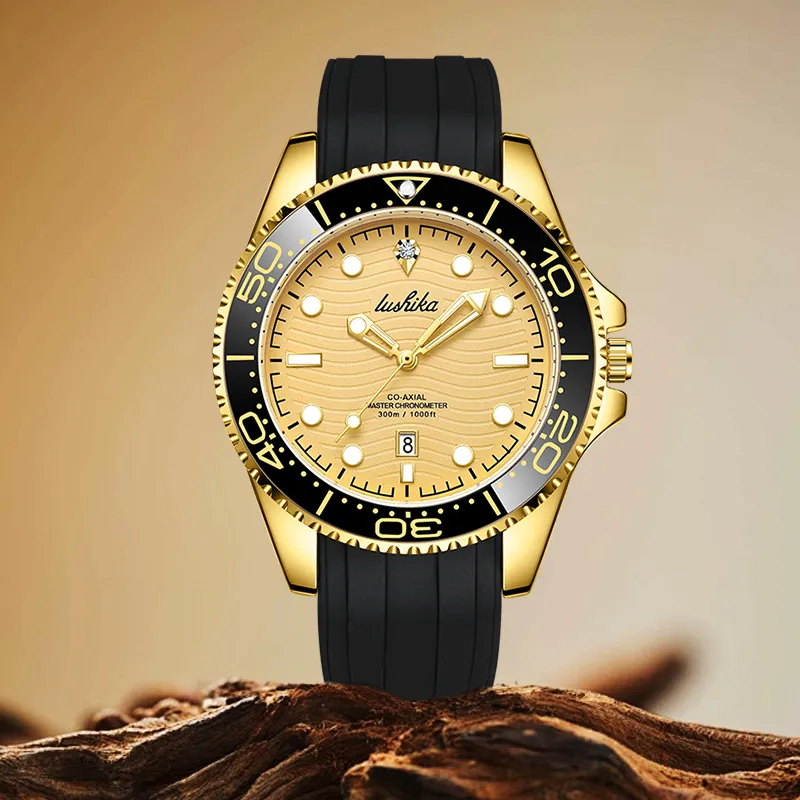 Lushika Golden Yacht Collection Quartz, Automatic Mechanical Movement Silicone Strap Watch Men's Watches Gold Dial-1