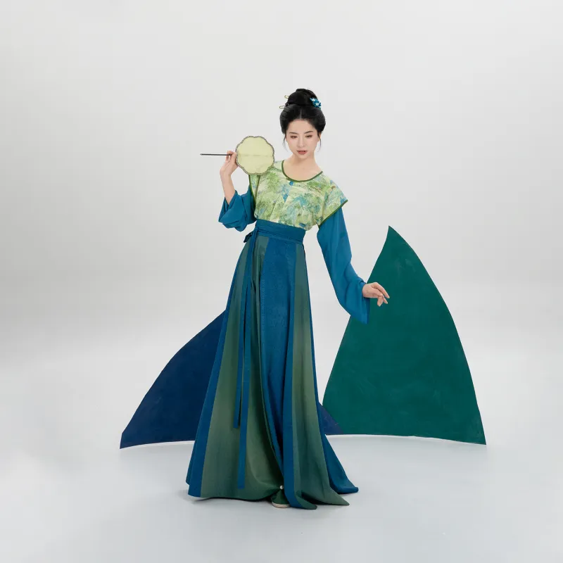 Weaving Division Hanfu Women's Three Piece Set Tang Beshi+Round Neck Top+Eight Slit Skirt-4