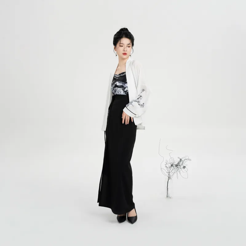 Weaving Division Hanfu Women's Three piece Set Aircraft Sleeves + Bandeau + Spiral Skirt-6