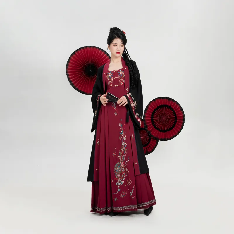 Weaving Division Hanfu Women's Two Piece Set Purple Hyacinth Coat+Horse Face Dress-5