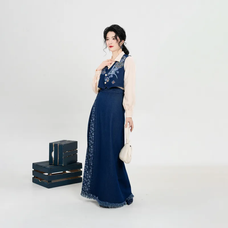 Weaving Division Hanfu Women's Three Piece Set Vest+Shirt+Skirt-7