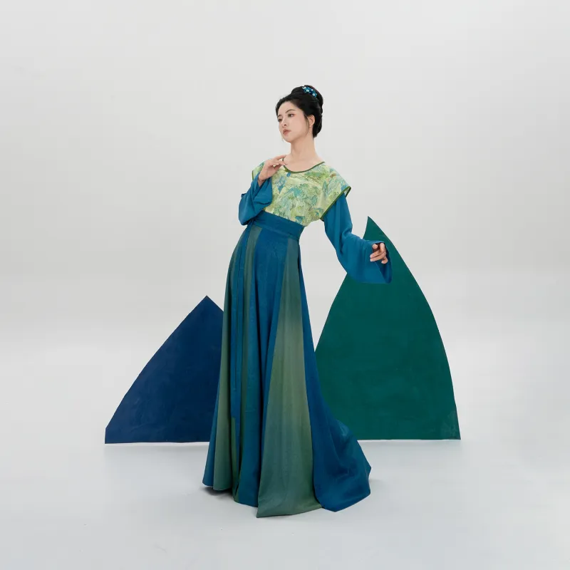 Weaving Division Hanfu Women's Three Piece Set Tang Beshi+Round Neck Top+Eight Slit Skirt-6