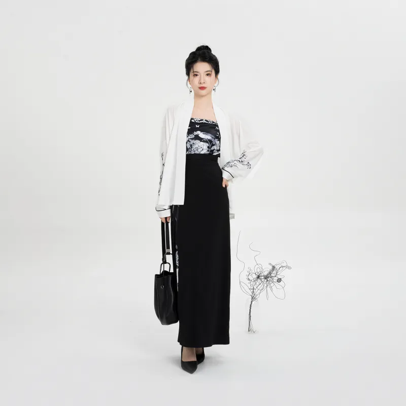 Weaving Division Hanfu Women's Three piece Set Aircraft Sleeves + Bandeau + Spiral Skirt-5