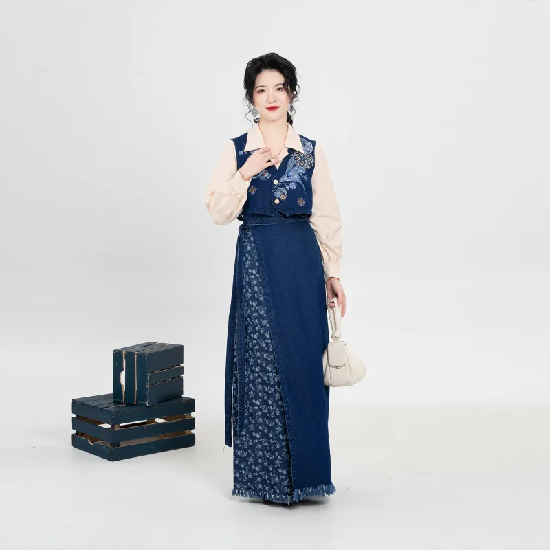 Weaving Division Hanfu Women's Three Piece Set Vest+Shirt+Skirt-2