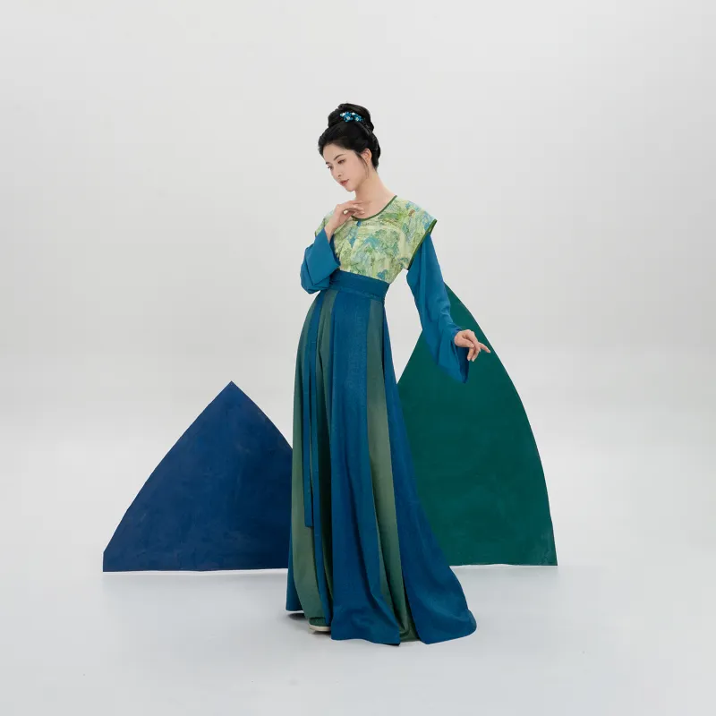 Weaving Division Hanfu Women's Three Piece Set Tang Beshi+Round Neck Top+Eight Slit Skirt-5