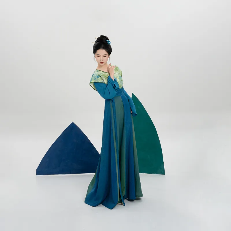 Weaving Division Hanfu Women's Three Piece Set Tang Beshi+Round Neck Top+Eight Slit Skirt-2