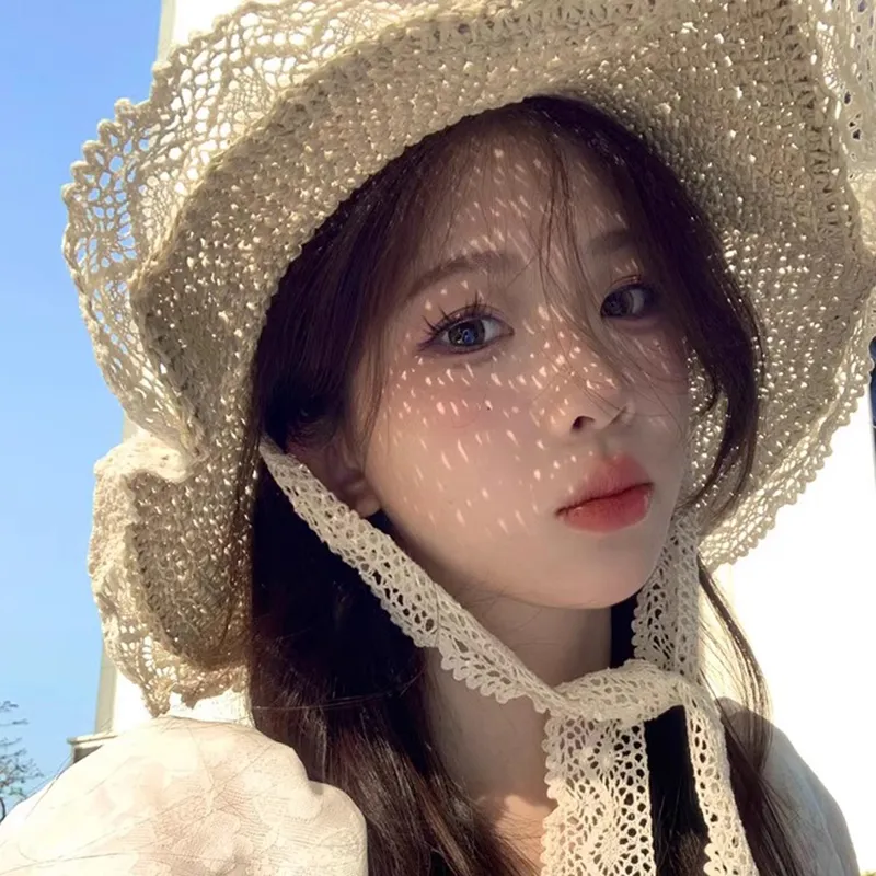 ZKY Straw Woven Bucket Hats Unisex-1