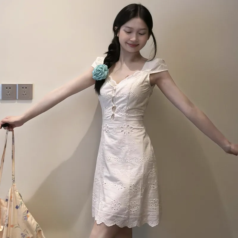 AURORA MUSE Short Sleeved Dress Women's Cream White-9