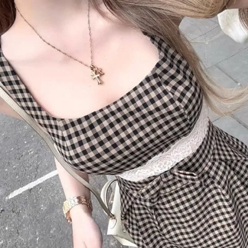 AURORA MUSE Slip Dresses Women's Coffee Plaid-5