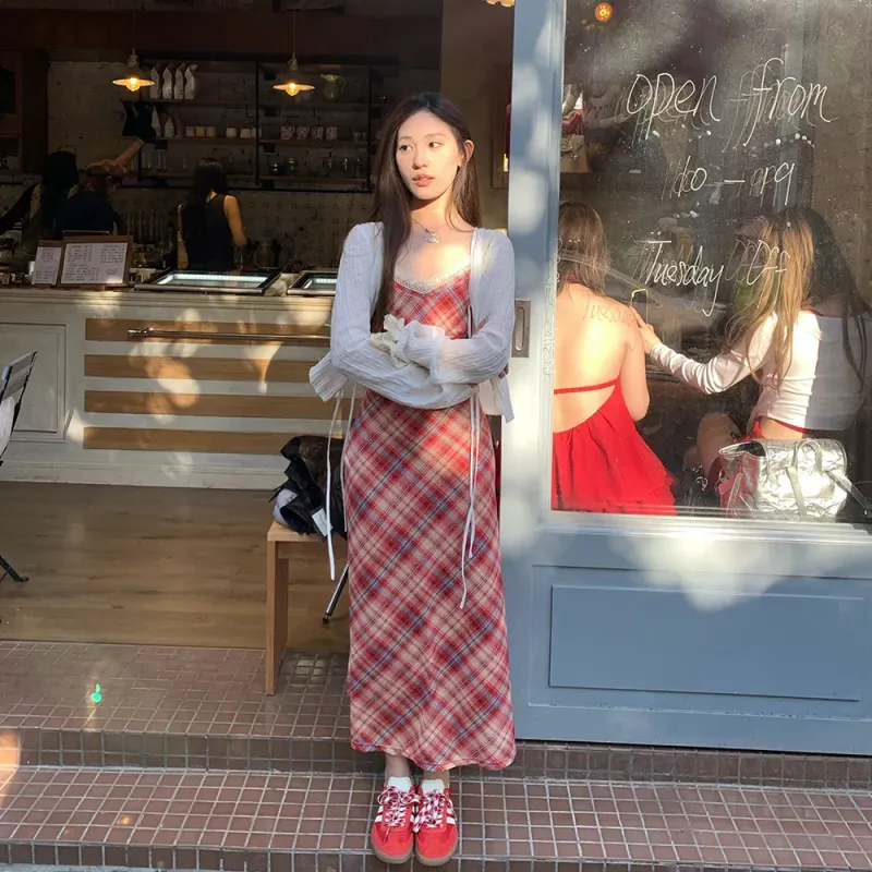 AURORA MUSE Slip Dresses Women's Red Plaid-3