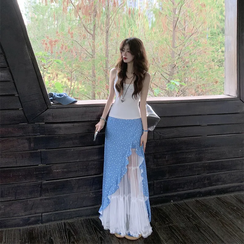 AURORA MUSE Casual Long Skirt Women's Blue-2