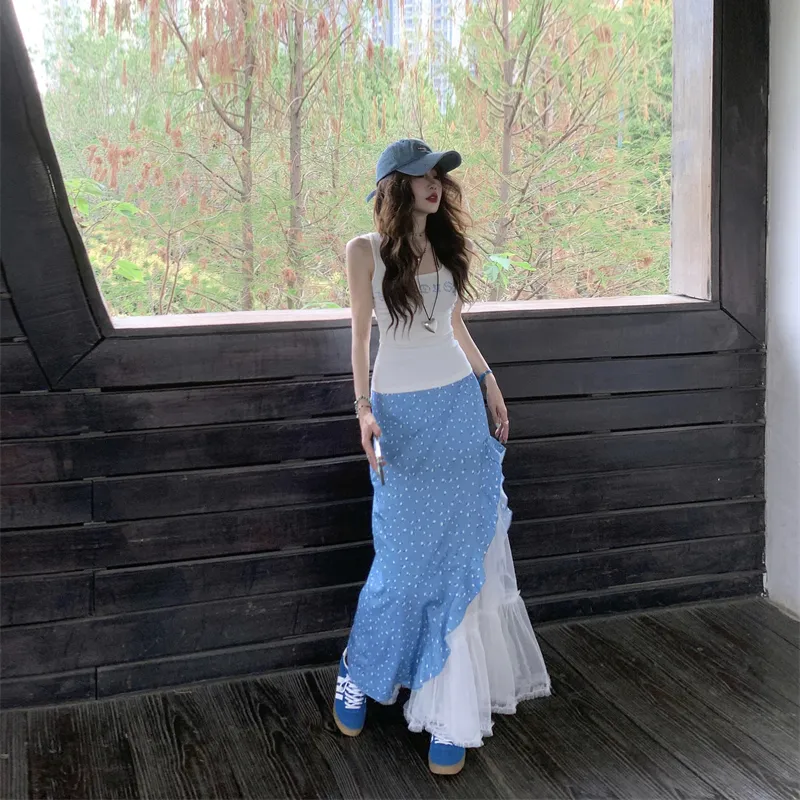 AURORA MUSE Casual Long Skirt Women's Blue-4