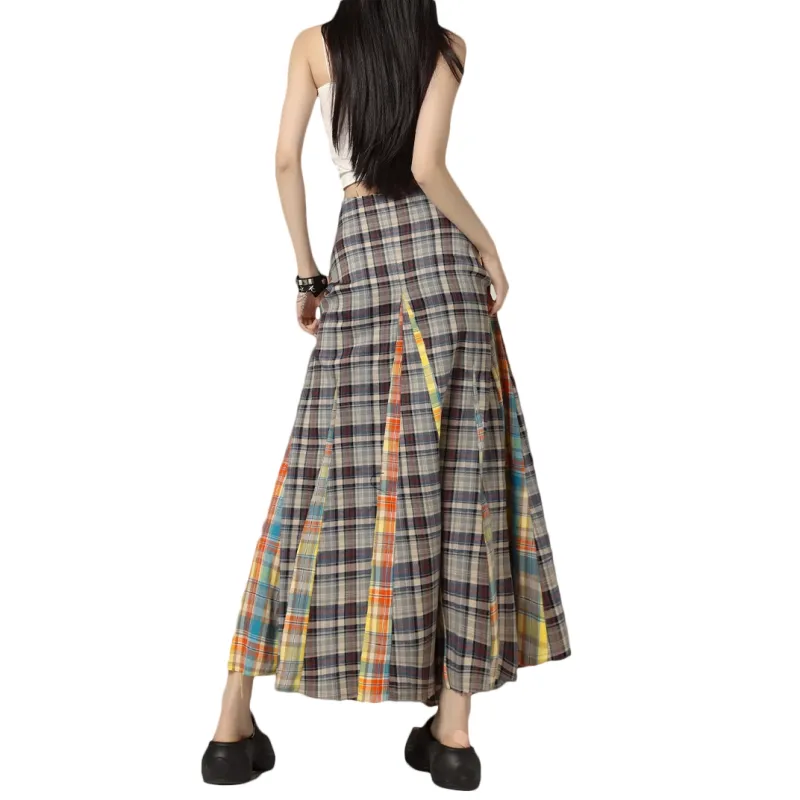AURORA MUSE Casual Long Skirt Women's Multicolor Plaid-1