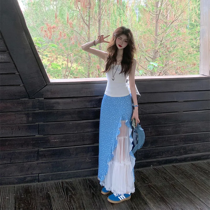 AURORA MUSE Casual Long Skirt Women's Blue-3