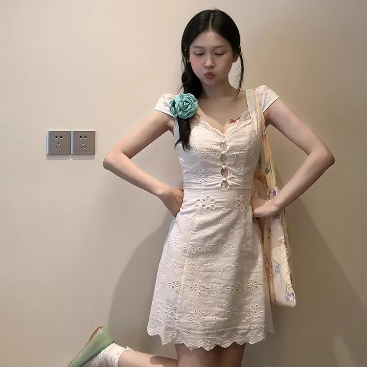 AURORA MUSE Short Sleeved Dress Women's Cream White-8